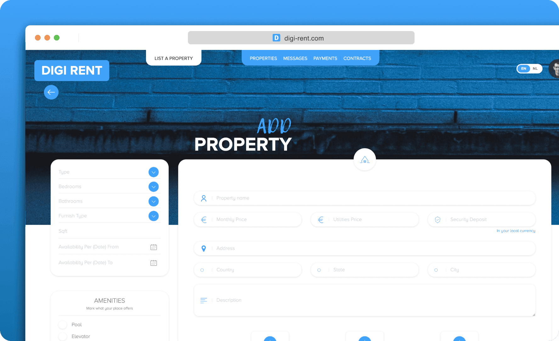 screenshot of add property screen